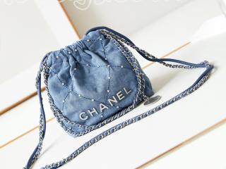 AS3980 B16649 NY101 シャネル バッグ コピー 24新作 CHANEL 22 ミニ ハンドバッグ ウォッシュド デニム レディース ショルダーバッグ ブルー